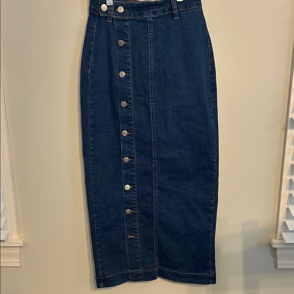 Source Unknown Denim Button-Down Pencil Skirt